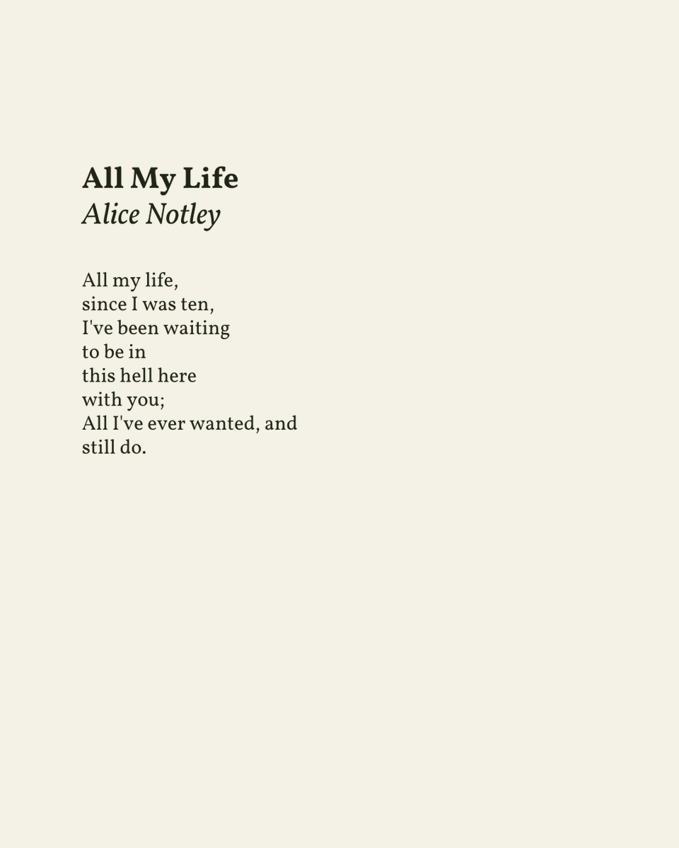 readalittlepoem's tweet image. “I've been waiting / to be in / this hell here / with you;”
— Alice Notley