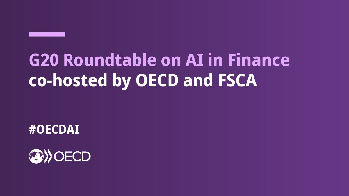 Mathias Cormann (@mathiascormann) on Twitter photo At the #G20 AI in Finance event with South Africa, we discussed how to harness #AI to enhance innovation, inclusion and stability in financial systems, while managing emerging risks.
Read the related report: oe.cd/68d | #OECDAI At the #G20 AI in Finance event with South Africa, we discussed how to harness #AI to enhance innovation, inclusion and stability in financial systems, while managing emerging risks.
Read the related report: oe.cd/68d | #OECDAI