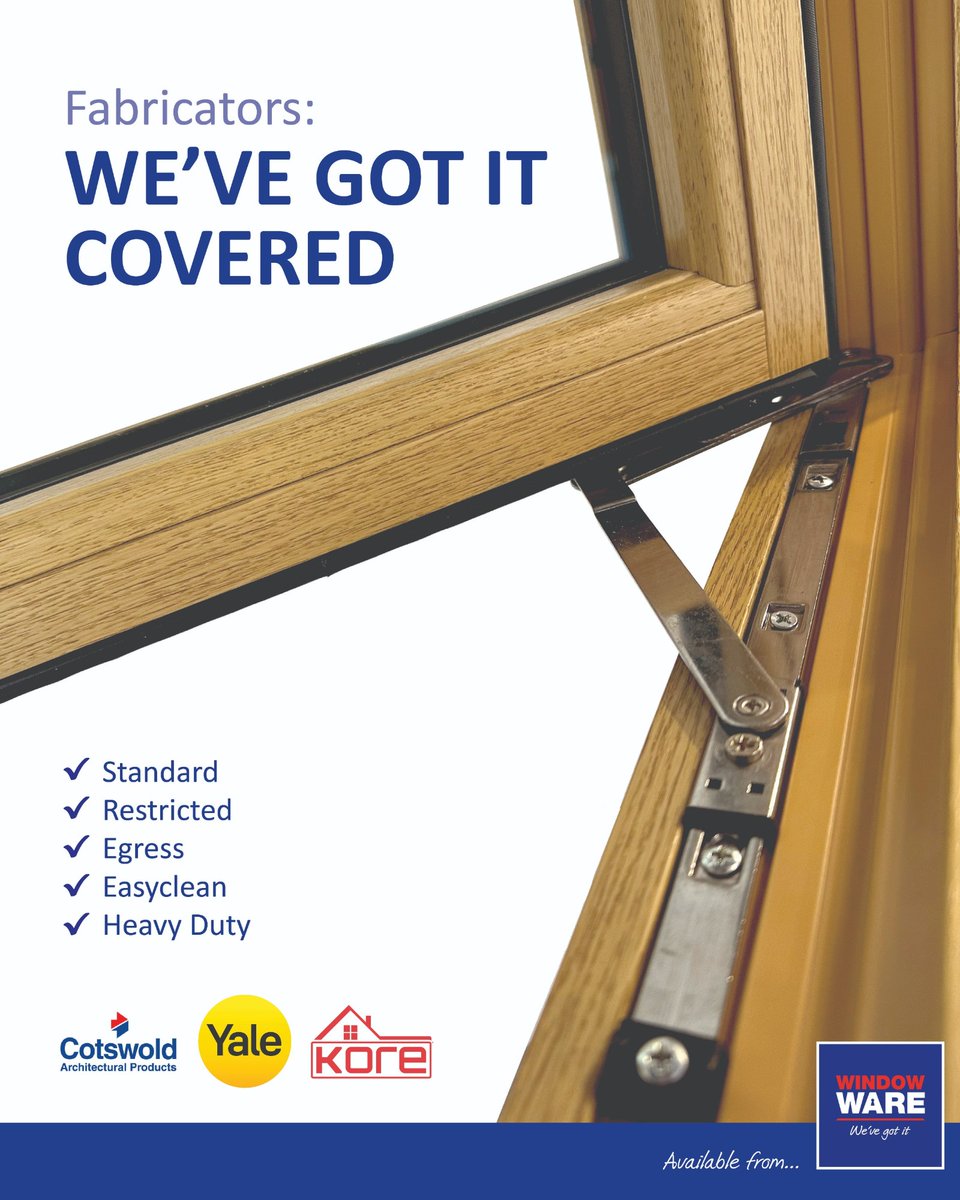 Window Ware (@windowware) on Twitter photo Fabricators: Need the right window hinge, fast? #WindowWare has every solution! From standard to egress, plus restricted hinges & dedicated window restrictors (our top Google search term last month!) for safety. Brands: <a href="/CotswoldAP/">Cotswold Architectural Products</a>, @yaledws, Kore, Regal. Tel 01234 242724 Fabricators: Need the right window hinge, fast? #WindowWare has every solution! From standard to egress, plus restricted hinges & dedicated window restrictors (our top Google search term last month!) for safety. Brands: <a href="/CotswoldAP/">Cotswold Architectural Products</a>, @yaledws, Kore, Regal. Tel 01234 242724
