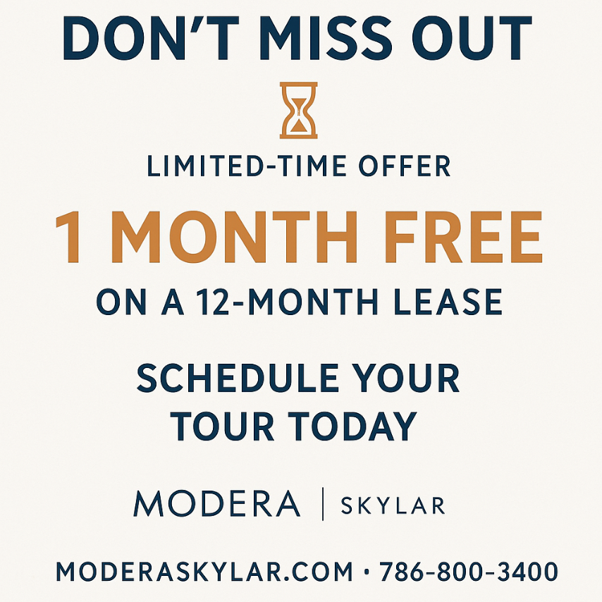 ModeraSkylar's tweet photo. Hey there! Just a quick reminder: Our limited-time offer is still live at Modera Skylar — but not for long!
Now’s the time to make your move — schedule your tour today before the offer disappears!
📞 786-800-3400
🌐 https://t.co/sfJy8Vtw8Q https://t.co/yj4ufB6MBE
