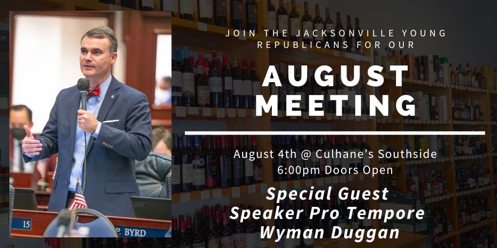 JaxYRs's tweet image. 🚨AUGUST MEETING ALERT🚨
We look forward to seeing you all on August 4th for our meeting with Special Guest Speaker Pro Tempore @WymanDuggan!
🗓️ MONDAY, August 4th
⏰ 6pm Social 6:30 Meeting
📍 Culhane’s on Southside
🤝 Bring a friend (or two!) to be entered to win a prize!…