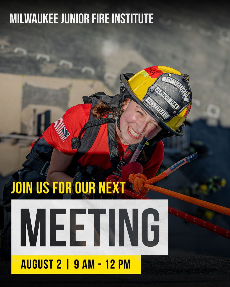 Milwaukee Junior Fire Institute (@mkejfi) on Twitter photo π¨ Mark your #calendars: #MKE JFIβs next #meeting is coming up soon π¨
Please wear comfortable clothing, bring a water bottle and your #fire gear, and join us:
π
Saturday, Aug 2
β° 9 AM - 12 PM
π 6682 N Teutonia Ave
Questions? Contact Captain Hayes:
π§ jhayes@milwaukee.gov π¨ Mark your #calendars: #MKE JFIβs next #meeting is coming up soon π¨
Please wear comfortable clothing, bring a water bottle and your #fire gear, and join us:
π
Saturday, Aug 2
β° 9 AM - 12 PM
π 6682 N Teutonia Ave
Questions? Contact Captain Hayes:
π§ jhayes@milwaukee.gov