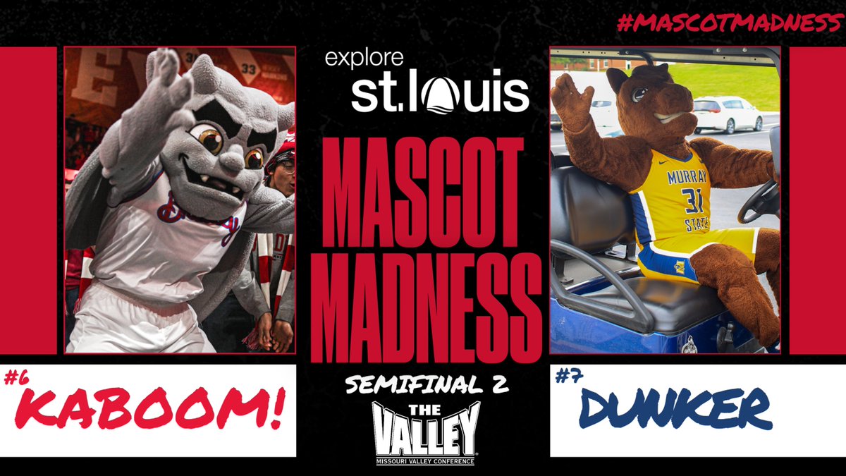 MVCsports's tweet image. It's timeeeee!⏰
#MVCMascotMadness Semifinal Match Up 2 begins now.
Kaboom!🆚Dunker
Vote👉bit.ly/469WI66
@explorestlouis x #TheValleyRunsDeep