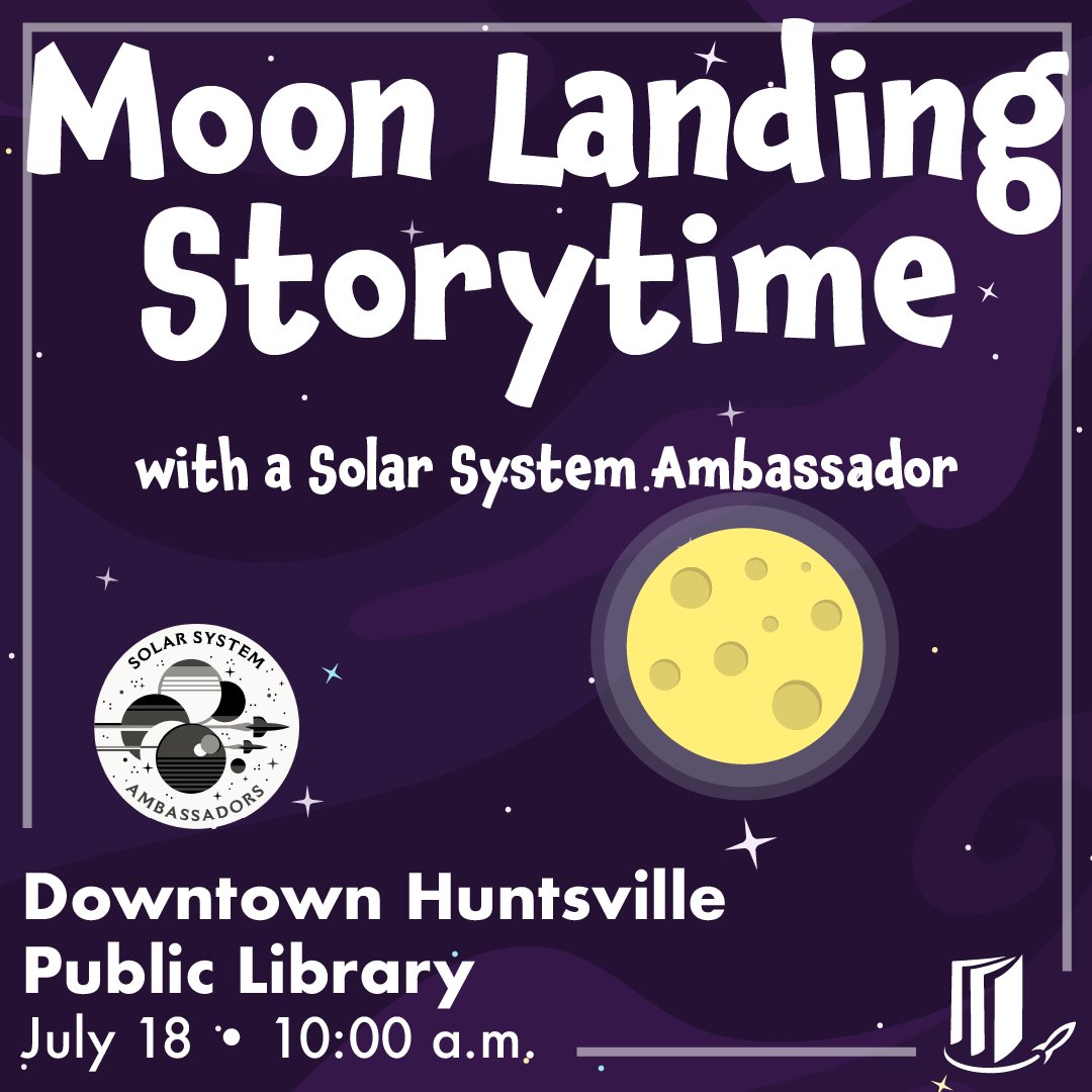 HMCPL's tweet image. Explore Earth&apos;s satellite, the Moon, with our resident Solar System Ambassador. Through stories, songs, and crafts, we will learn all about the moon landing. This storytime will be out of this world!