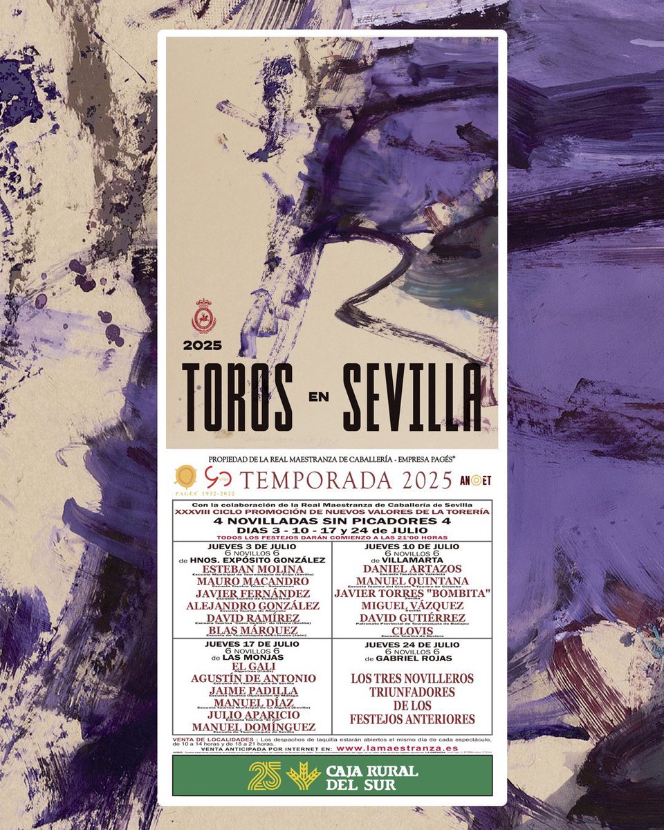 Hoy en la @maestranzapages de Sevilla, <a href="/_elgali/">EL GALI</a>, Agustín de Antonio, Jaime Padilla, Manuel Díaz, Julio Aparicio y Manuel Dominguez. Novillos 🐂 de Las Monjas.