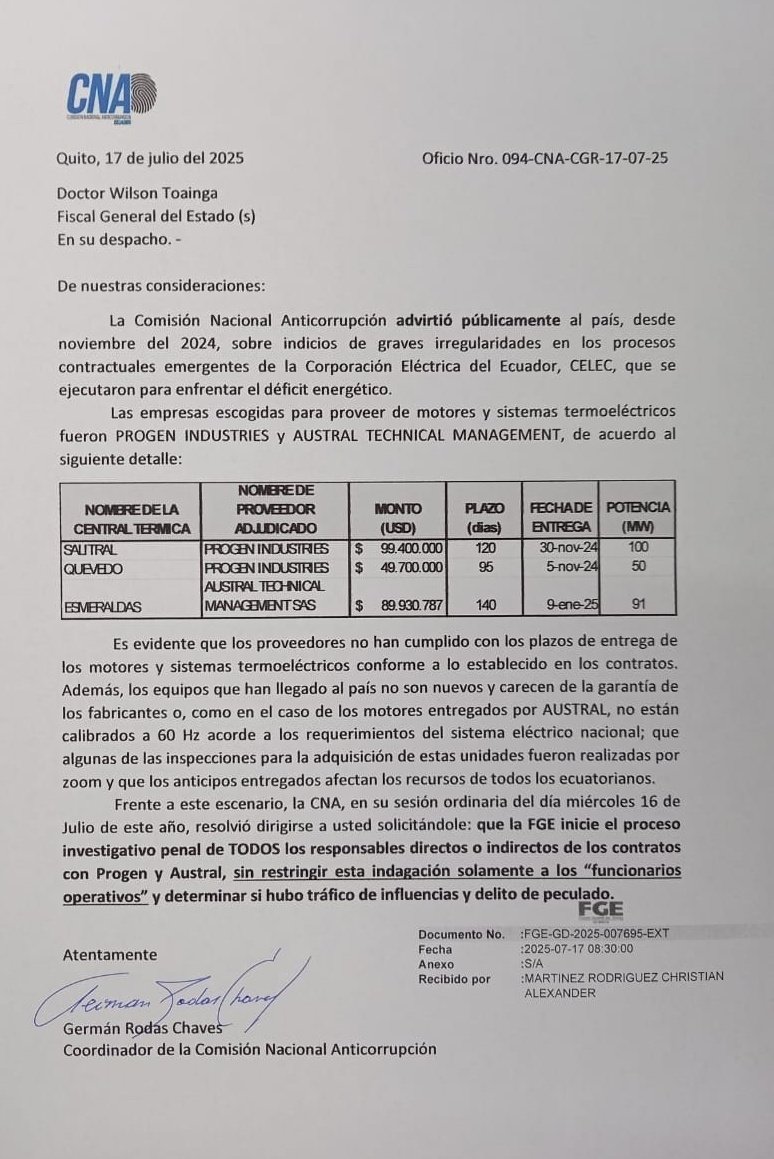 🛑 Fiscalía debe iniciar el proceso investigativo penal de TODOS los responsables directos o indirectos de los contratos con Progen y Austral, sin restringir esta indagación solamente a los "funcionarios operativos" y determinar si hubo tráfico de influencias y delito de peculado
