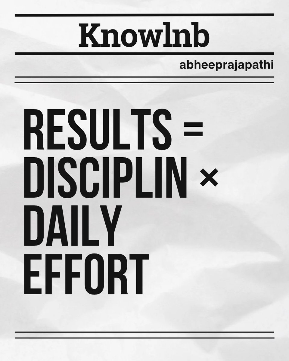 Knowledgeablenb's tweet photo. Results = Discipline × Daily Effort 💥
In startups, it’s not the smartest who win — it’s the most consistent.
Daily discipline beats random hustle.
Success isn't a one-time sprint — it's a habit.
#StartupMindset #BusinessGrowth #ConsistencyWins https://t.co/8qL1eZGUuW