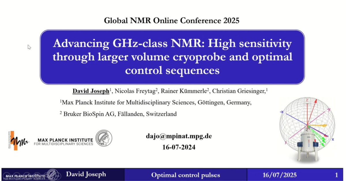 Global NMR Discussion Meetings (@global_nmr) on Twitter photo Pushing GHz-class NMR forward!
<a href="/DaJo_1729/">David Joseph</a> reports a 1.2 GHz large volume cryoprobe that boosts sensitivity by 56% and halves experiment time. With optimal control sequences and triple resonance setups, NMR just got a serious upgrade.
globalnmr.org/advancing-ghz-…
#GlobalnmrOC2025 Pushing GHz-class NMR forward!
<a href="/DaJo_1729/">David Joseph</a> reports a 1.2 GHz large volume cryoprobe that boosts sensitivity by 56% and halves experiment time. With optimal control sequences and triple resonance setups, NMR just got a serious upgrade.
globalnmr.org/advancing-ghz-…
#GlobalnmrOC2025