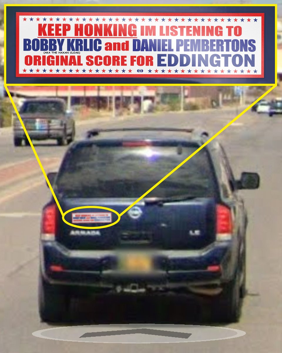 A24's tweet image. Honk if you’re pre-saving the Eddington Original Score by Bobby Krlic and Daniel Pemberton 🚗 Out tomorrow via A24 Music. a24music.lnk.to/EddingtonOrigi…