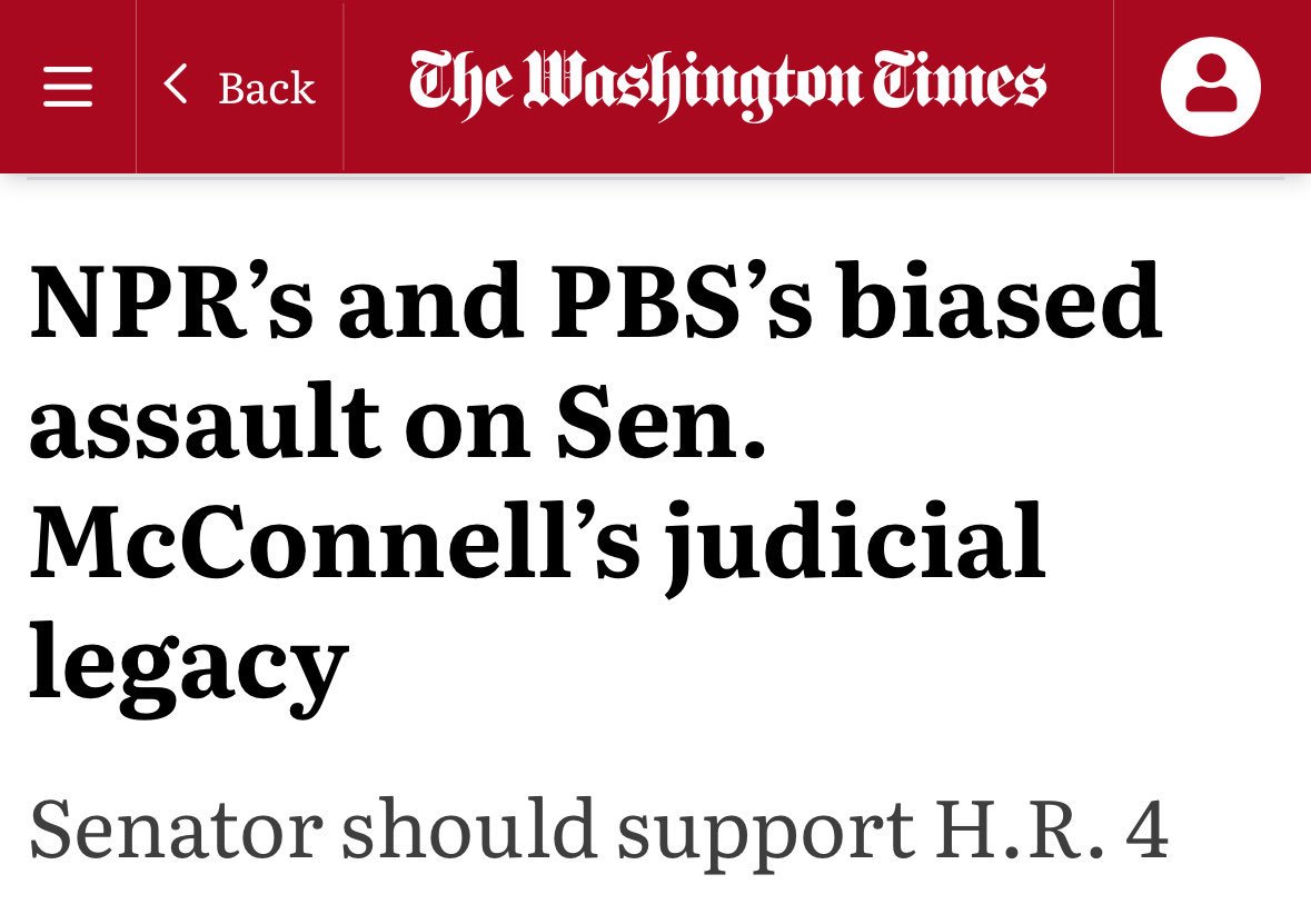 judicialnetwork's tweet image. “The double standard is as plain as day. When Mr. McConnell did his job well and protected his constituents against the worst judicial nominees offered by Presidents Obama and Biden, NPR and PBS characterized his work as a constitutional crisis. When Mr. Schumer threatens sitting…