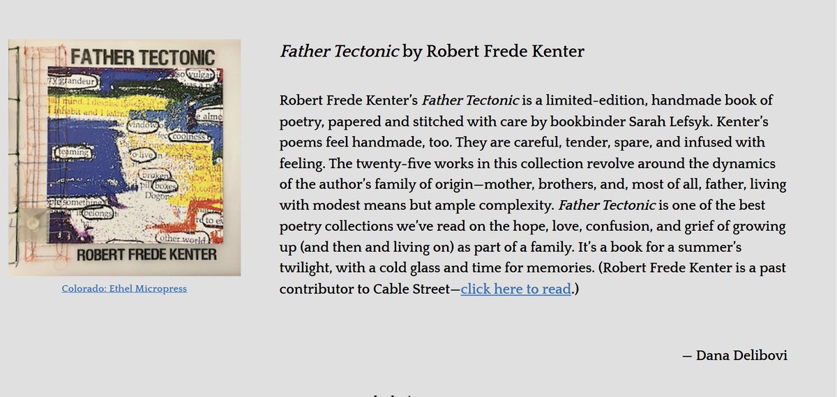 RobertFredeKenter (@frede_kenter) on Twitter photo From summer issue of US based journal, Cable Street, Father Tectonic is a 'summer reads' feature. An honor. A truly special journal, Issue 9 also includes an amazing essay on Ngũgĩ wa Thiong-o; & poetry, art, and sundry. Father T. is published by and available at <a href="/the_ethelzine/">Ethel, a Micro Press</a>❤️🔥 From summer issue of US based journal, Cable Street, Father Tectonic is a 'summer reads' feature. An honor. A truly special journal, Issue 9 also includes an amazing essay on Ngũgĩ wa Thiong-o; & poetry, art, and sundry. Father T. is published by and available at <a href="/the_ethelzine/">Ethel, a Micro Press</a>❤️🔥