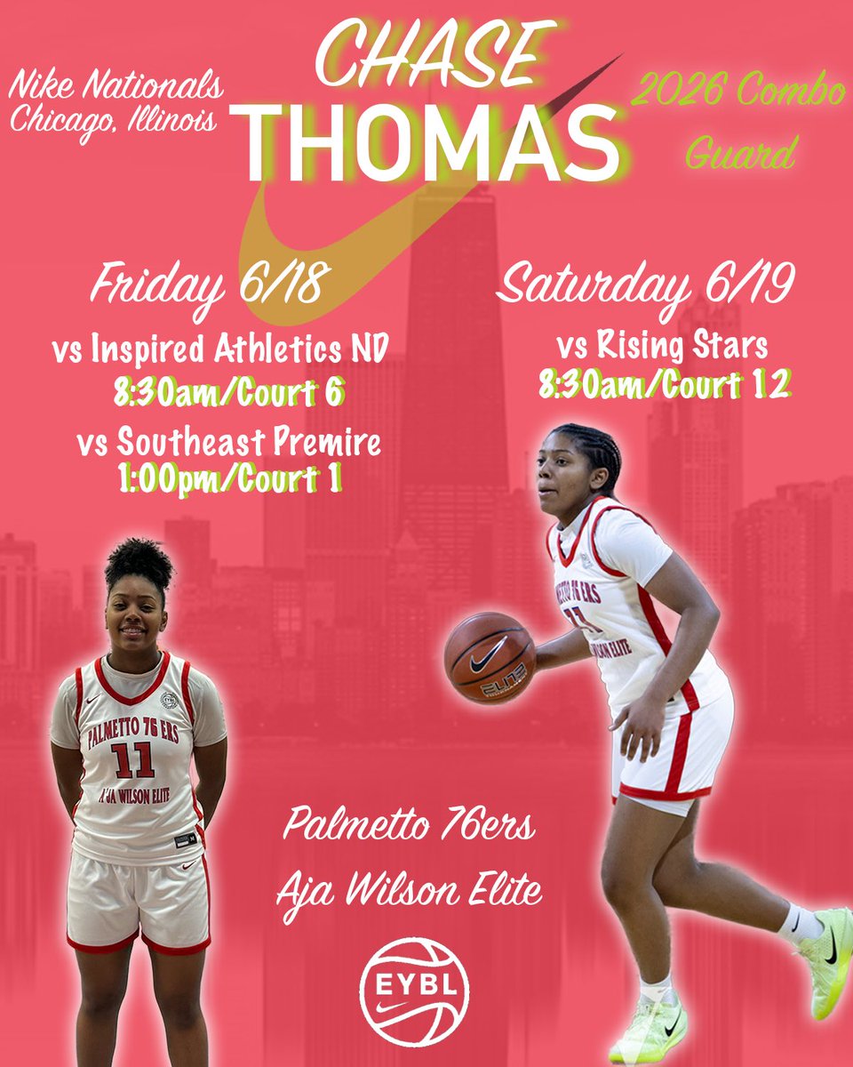 Chase Thomas (@chase_hoops25) on Twitter photo Chicago here we come!! Last ride at Nike Nationals, College Coaches come check us out!! <a href="/BWally33/">Coach Brandon Wallace 🏀</a> <a href="/JeromeFleetwood/">jerome dickerson</a> <a href="/palmetto76erawe/">Palmetto 76ers/Aja Wilson Elite</a> <a href="/CoachMajor_SC/">Coach Major</a> <a href="/a1hoopsreport/">A1 HOOPS REPORT</a> <a href="/LouatTheState/">Lou Bezjak</a> <a href="/bwoodwbball/">Blythewood High School Women’s Bengals Basketball</a> Chicago here we come!! Last ride at Nike Nationals, College Coaches come check us out!! <a href="/BWally33/">Coach Brandon Wallace 🏀</a> <a href="/JeromeFleetwood/">jerome dickerson</a> <a href="/palmetto76erawe/">Palmetto 76ers/Aja Wilson Elite</a> <a href="/CoachMajor_SC/">Coach Major</a> <a href="/a1hoopsreport/">A1 HOOPS REPORT</a> <a href="/LouatTheState/">Lou Bezjak</a> <a href="/bwoodwbball/">Blythewood High School Women’s Bengals Basketball</a>