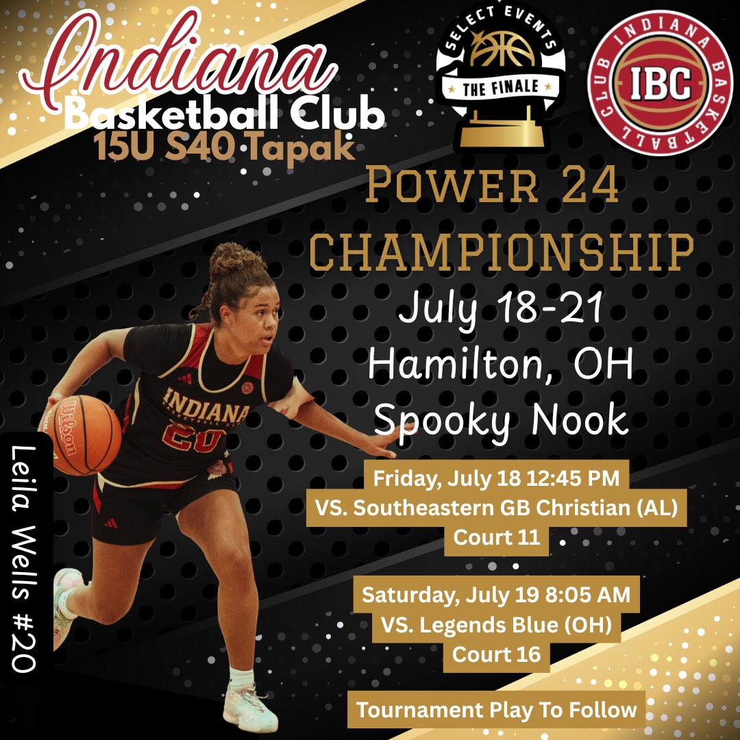 Leila Wells (@leilaw3lls) on Twitter photo After going a combined 8-1 during Session I and II, our <a href="/IBCWBB15US40/">Indiana Basketball Club 15U S40</a> team is one just 32 teams to advance to the Power24 Championship this weekend at Spooky Nook in Ohio. One warmup game Friday and then bracket play starts with two games Saturday, two Sunday and one Monday. After going a combined 8-1 during Session I and II, our <a href="/IBCWBB15US40/">Indiana Basketball Club 15U S40</a> team is one just 32 teams to advance to the Power24 Championship this weekend at Spooky Nook in Ohio. One warmup game Friday and then bracket play starts with two games Saturday, two Sunday and one Monday.
