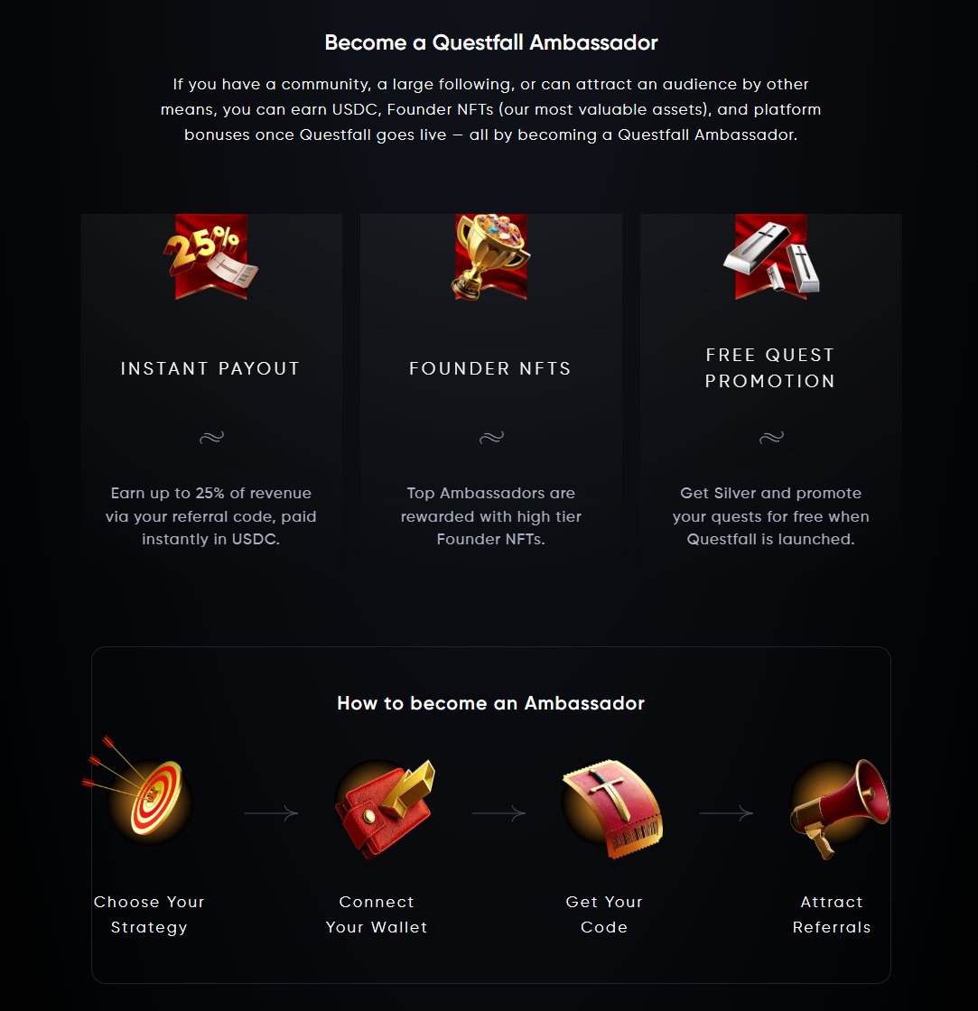 QuestfallHQ's tweet image. Calling out all #KOLS,  #influencers and anyone else who wants to join. 
Our program is open to everyone!!

Become an #Ambassador today and start earning $USDC, Founder NFTs and more!! 

app.questfall.xyz/ambassadors

#crypto #BTC #ETH