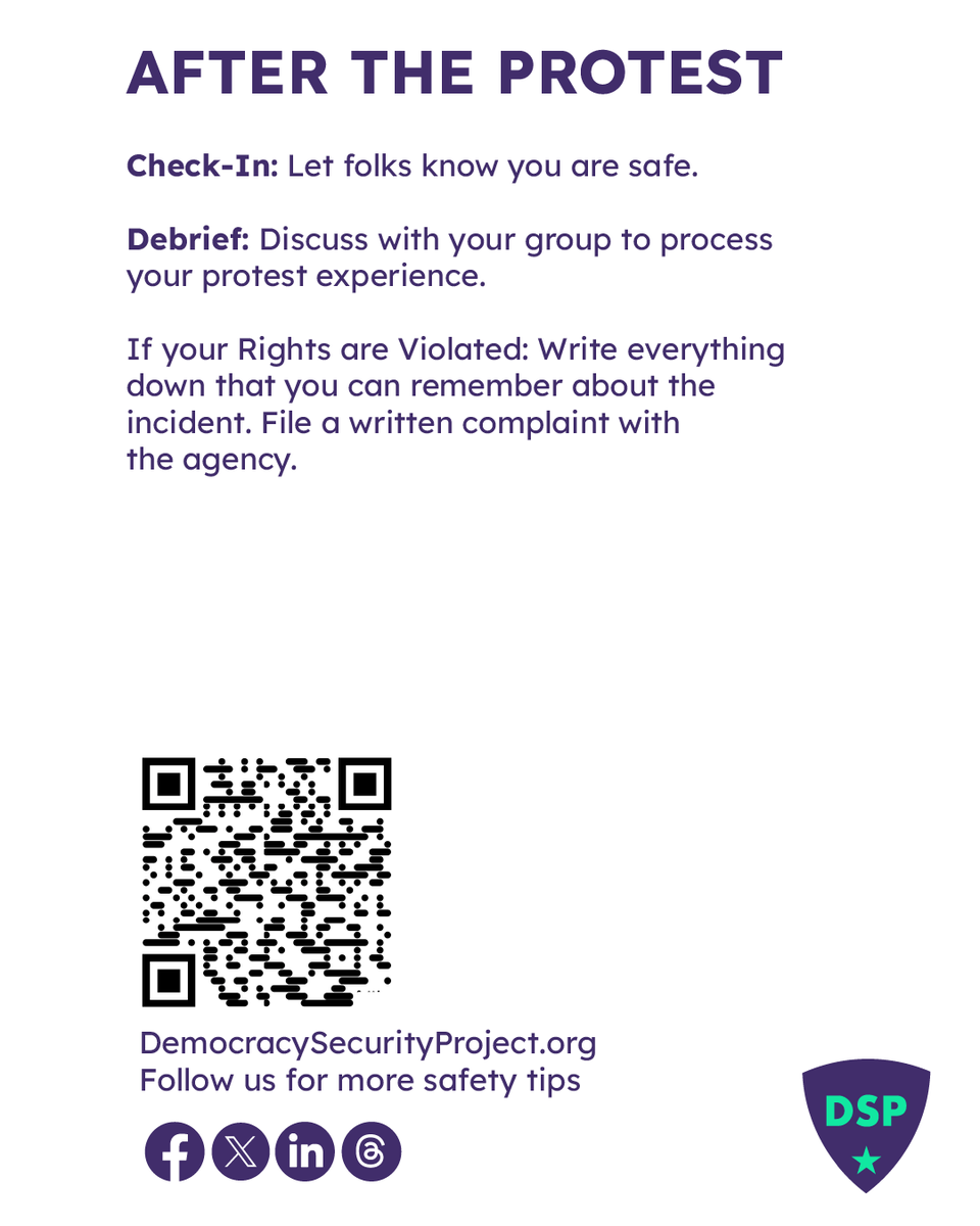 DemocracySecPro's tweet image. 👋 HEY. Are you heading to a protest today?

Know your rights and keep your people safe while you make good trouble with these tips. Send to your protest buddies to spread the word.

#GoodTroubleLivesOn #ProtestSafely