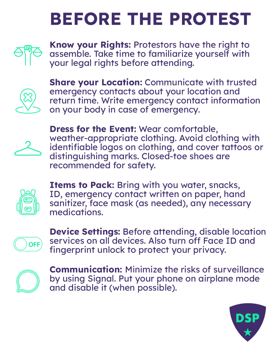 DemocracySecPro's tweet image. 👋 HEY. Are you heading to a protest today?

Know your rights and keep your people safe while you make good trouble with these tips. Send to your protest buddies to spread the word.

#GoodTroubleLivesOn #ProtestSafely