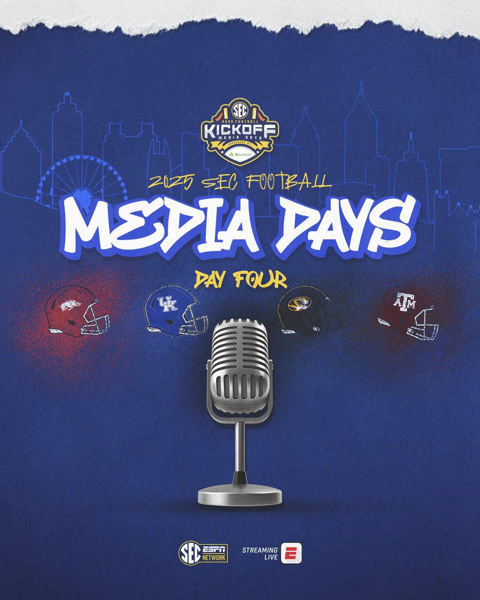 SEC's tweet image. wrappin' up in ATL 😤
On the mic 🎙️
@RazorbackFB
@UKFootball
@MizzouFootball
@AggieFootball
#SECMD25