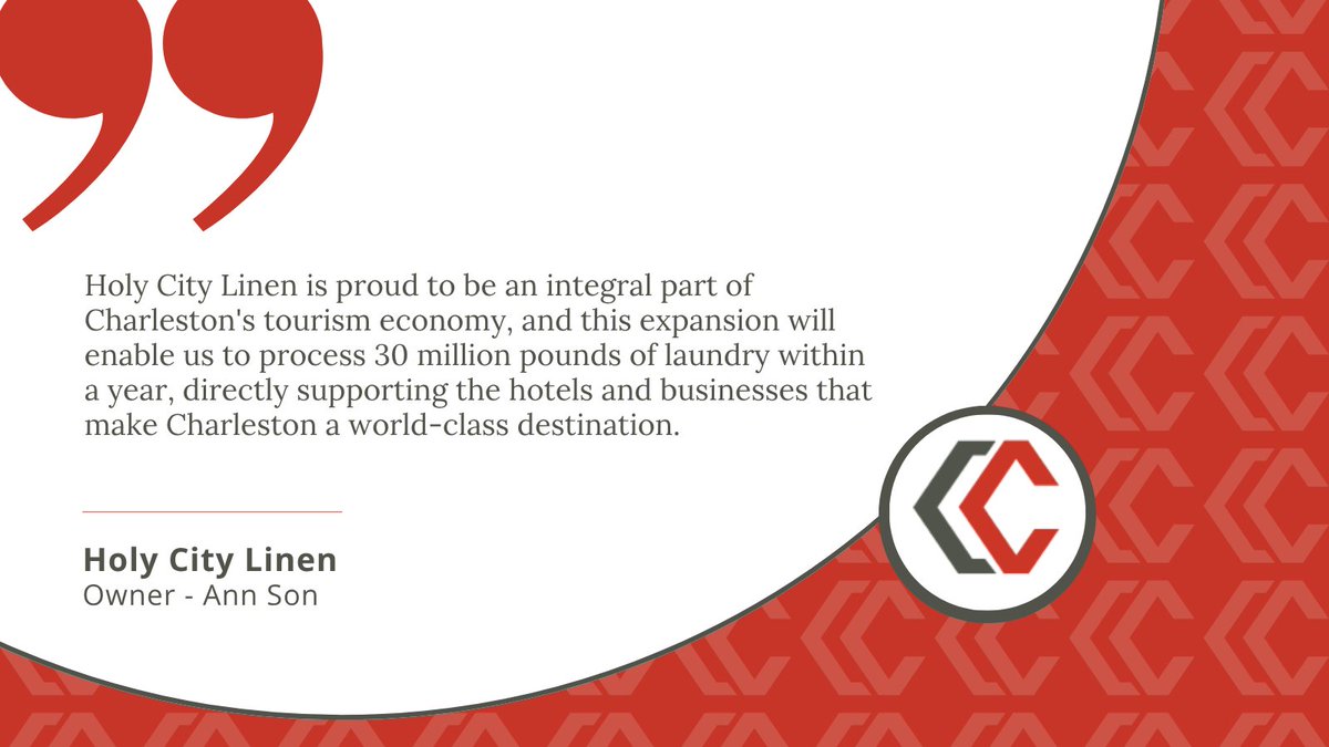 Congratulations to Holy City Linen on expanding in Charleston County with a $4.4 million investment! 

Read more: bit.ly/40r7txg

#cced #economicdevelopment