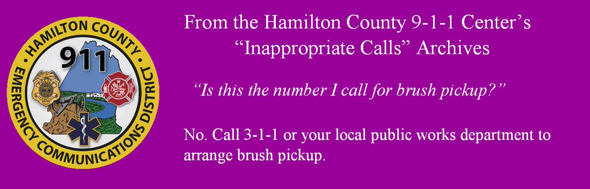Hamilton County 9-1-1 (@hc911ecd) on Twitter photo From our "Inappropriate Calls" archives. From our "Inappropriate Calls" archives.