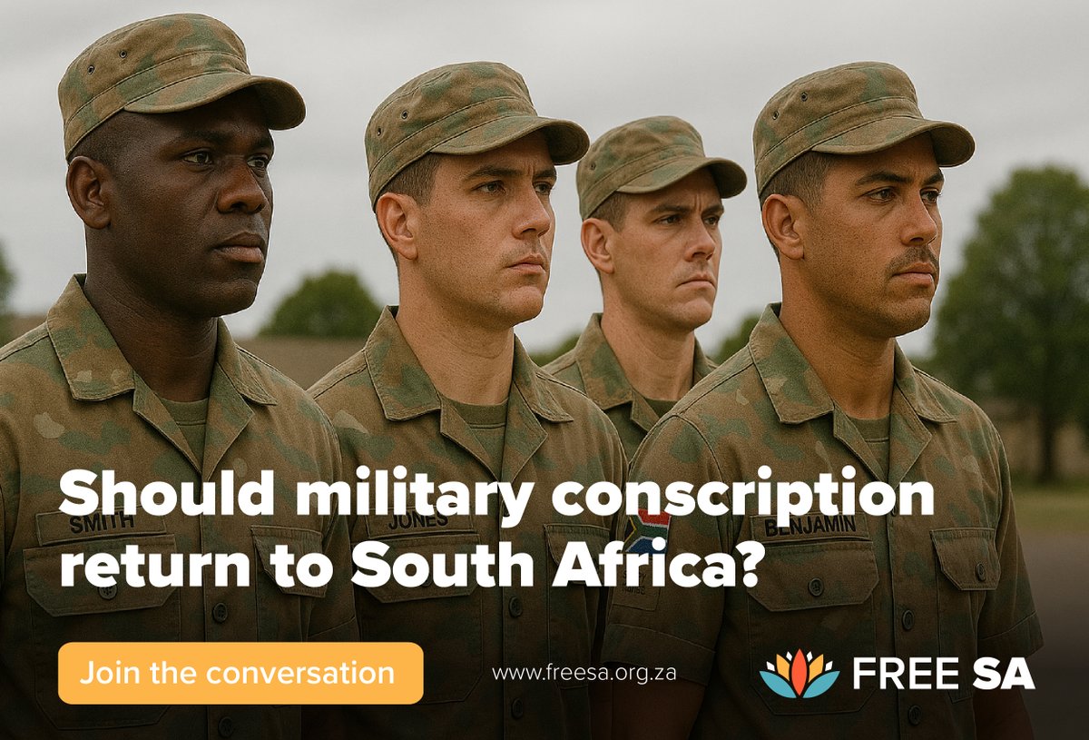 FreeSAorg's tweet image. Poll: Should military conscription return to South Africa?
The 2024–2028 National Security Strategy proposes bringing back compulsory military service for South African youth. Government claims it will boost national security, skills, and discipline, but others see it as a…