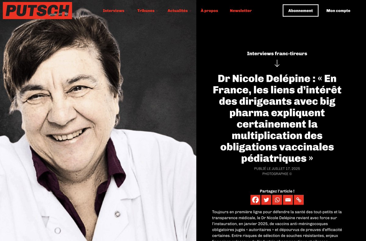 nicolasputsch's tweet image. 💥💥💥 Entretien choc du Dr @NicoleDelepine sur les vaccins pédiatriques : « En France, les liens d’intérêt des dirigeants avec big pharma expliquent certainement la multiplication des obligations vaccinales pédiatriques » putsch.media/20250717/inter…