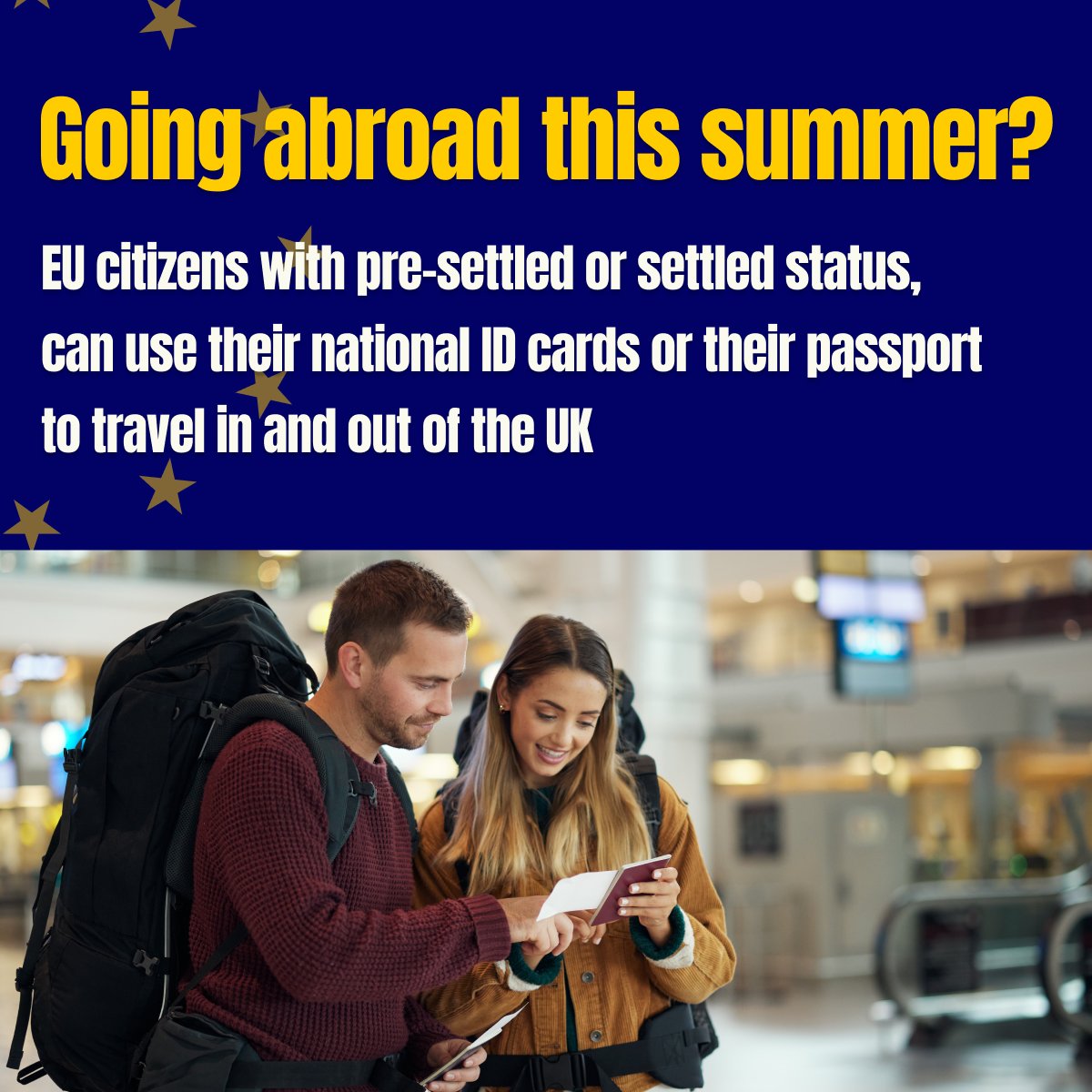 EUdelegationUK's tweet image. ✈️Going abroad this summer?
If you have pre-settled or settled status, you can travel to and from the 🇬🇧using your national ID card or passport.
📌 Make sure your national ID card or your passport is linked to your UKVI account.
ℹ️ bit.ly/4lZ6HQk