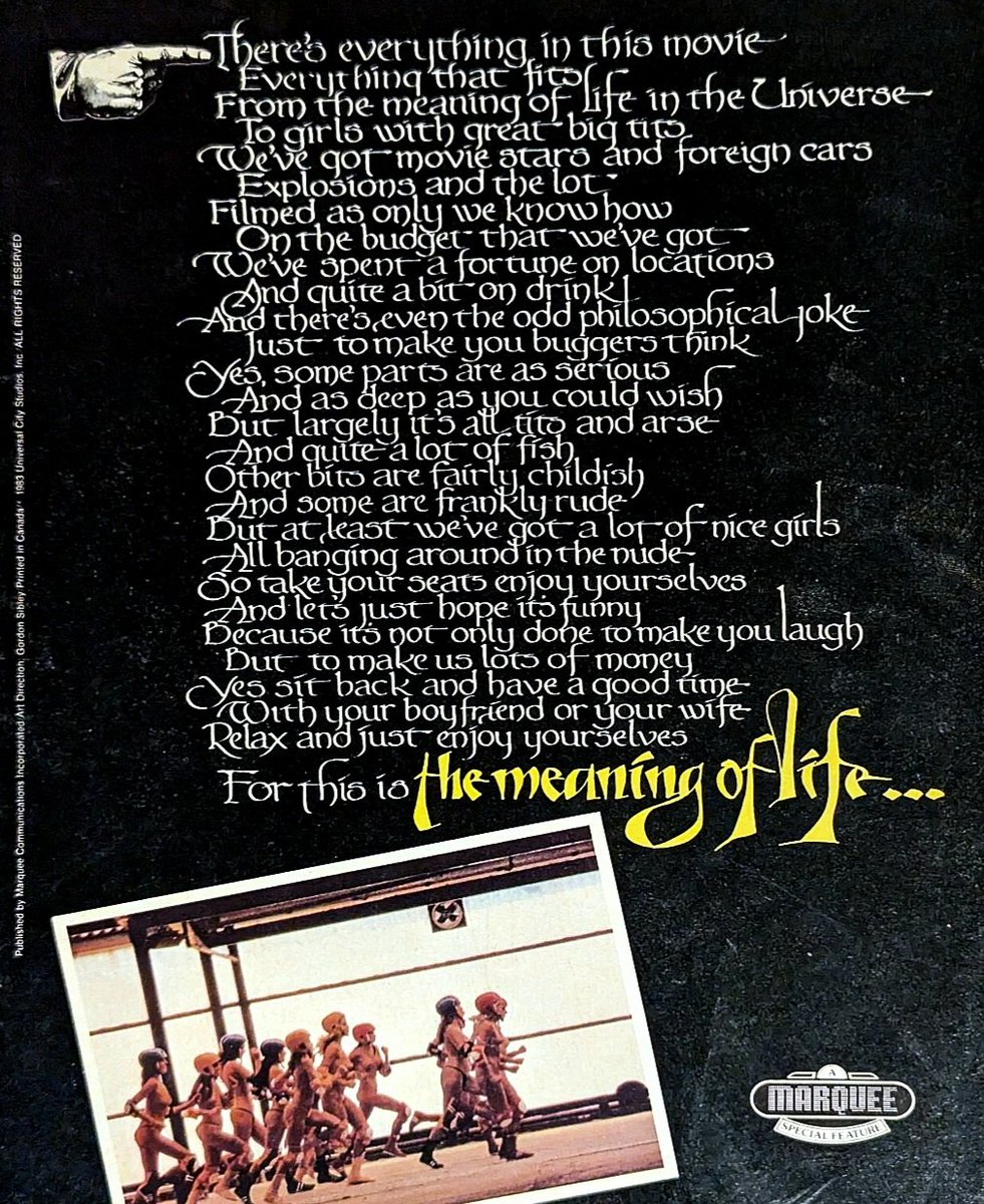 Eric Idle's Meaning of Life poem sent to Universal Studios as the Pythons' sales pitch (along with a budget).