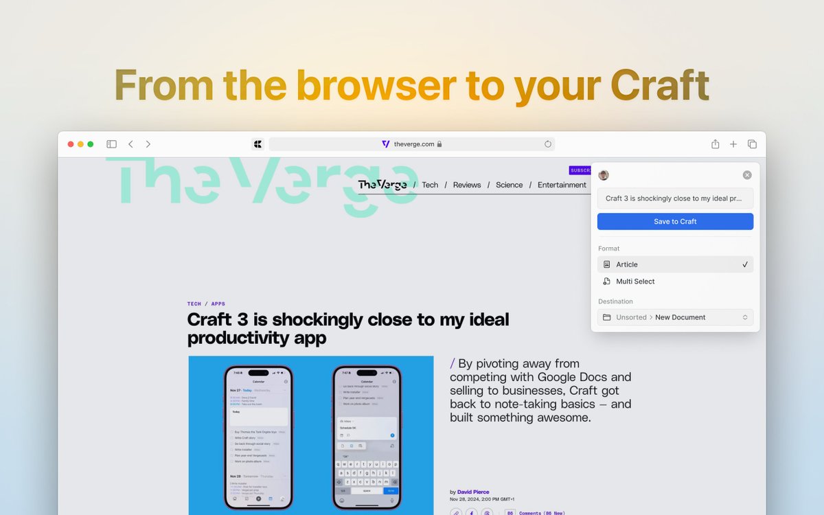 craftdocsapp's tweet image. ✂️ Web Clipper
You’ve been asking for this, and it’s finally here!
Craft’s Web Clipper launches tomorrow for our first early access group.
Want to be among the first to try it?
Apply now 👇
craftdocs.typeform.com/to/P17COX6E