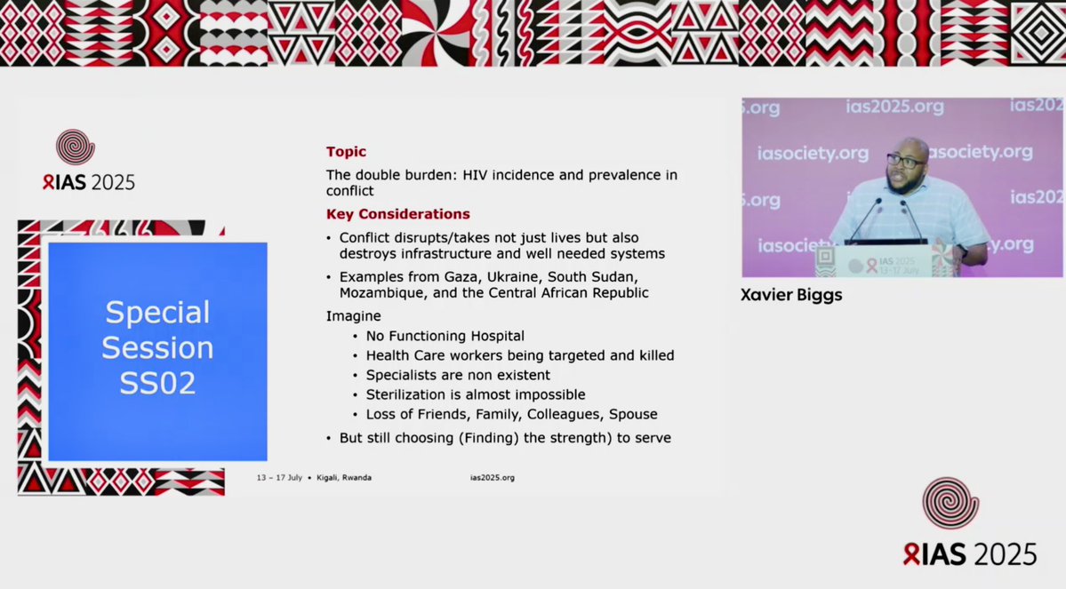 krishensamuel's tweet image. ‘Conflict disrupts not just lives, but destroys health infrastructure… Just imagine that you have no functioning hospital, healthcare workers are being killed & you still find the courage to serve.’
Xavier Biggs refers to a powerful session from #IAS2025 in his summary.