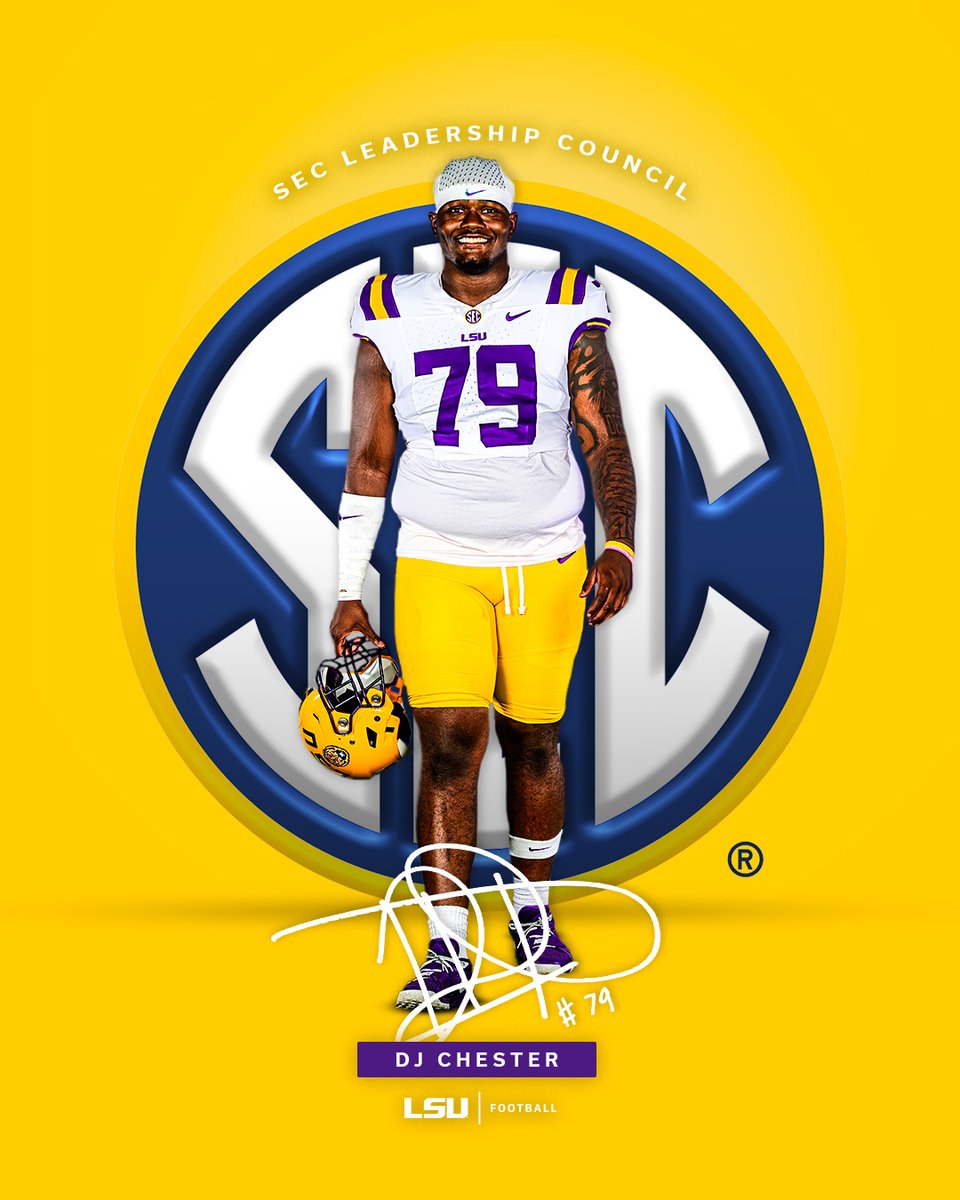 LSUfootball's tweet image. Offensive lineman @DJChester6 has been selected to represent the Tigers on the @SEC Leadership Council