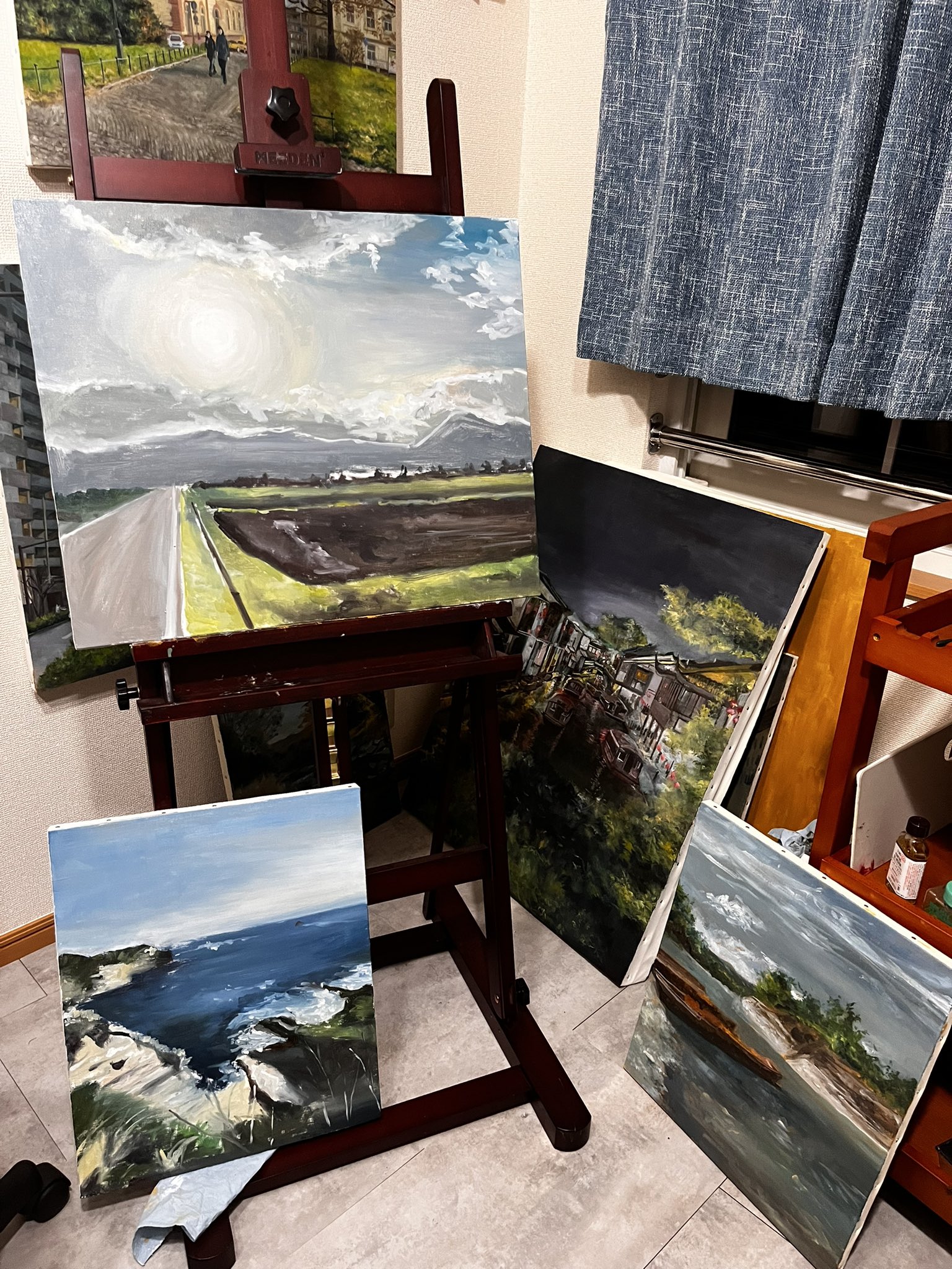 【更に値下げしました】油絵画 絵画 額付( 青緑＋金色の枠 ) 油絵 F6-080712 私の愛しい女