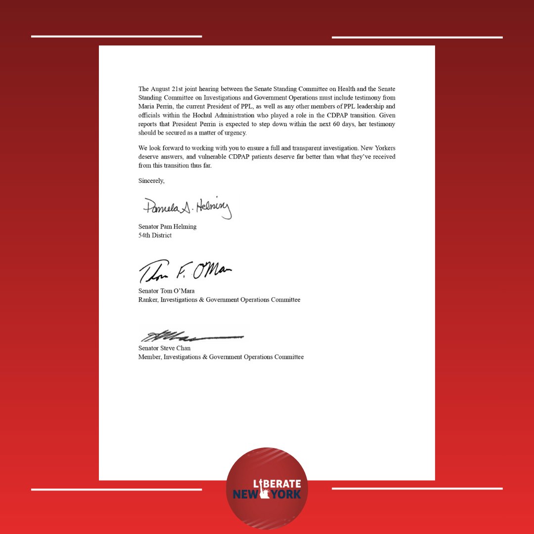 nysenategop's tweet image. 🗞️Yesterday Members of our Conference sent a letter to Investigations & Gov Ops Committee Chair @JamesSkoufis, urging him to exercise his authority as chair to issue subpoenas to the leadership of Public Partnerships, LLC (PPL) & the Hochul Admin w/ regard to the CDPAP transition