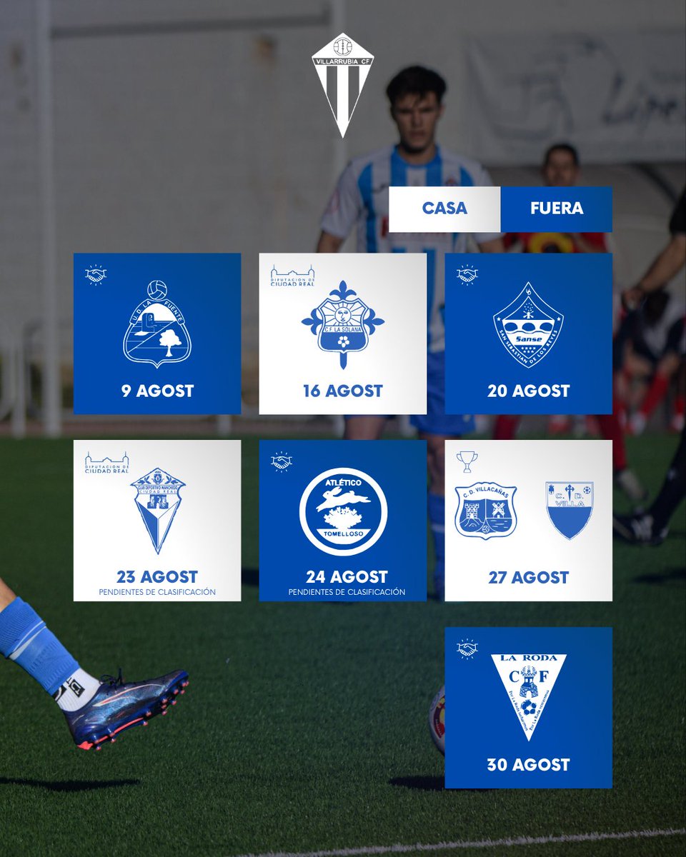 🔥 ¡Arranca nuestra PRETEMPORADA!

📅 Agosto viene cargado de ilusión, 🏟️ en casa y 🚌 fuera, para preparar lo que está por venir 💙

🚌 9 AGO – Amistoso
vs @udlafuente

🏟️ 16 AGO – Copa Diputación
vs @cflasolana

🚌 20 AGO – Amistoso
vs <a href="/UDSanse/">U.D. Sanse</a> (B)

🔁 23-24 AGO
✅ Si ganamos
