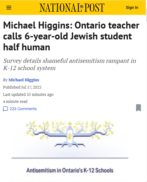 officialHinduCF's tweet image. Deeply Disturbing Incident in Ontario School @fordnation @OPP_News @ONeducation @Sflecce 

A teacher called a 6-year-old Jewish student &quot;half-human&quot;, It raises serious concerns about antisemitism in classrooms and growing Hatred against Jews kids.
This is not just unacceptable.…