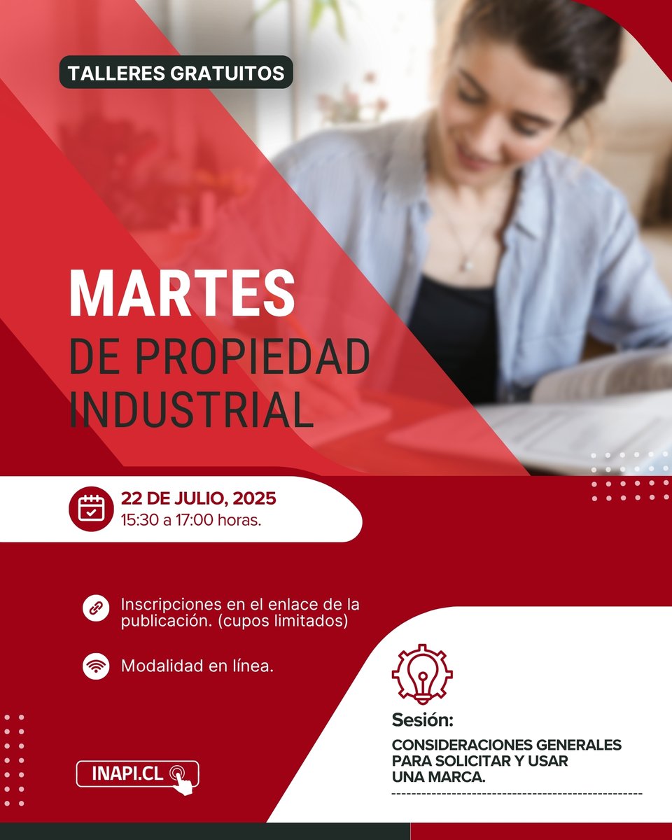 ¡Este 22 de julio tienes una nueva oportunidad para aprender sobre marcas! 🙌

Te invitamos a participar del próximo taller gratuito donde abordaremos las consideraciones generales para solicitar y usar una marca.💡

 📌 Inscríbete aquí: us02web.zoom.us/meeting/regist…