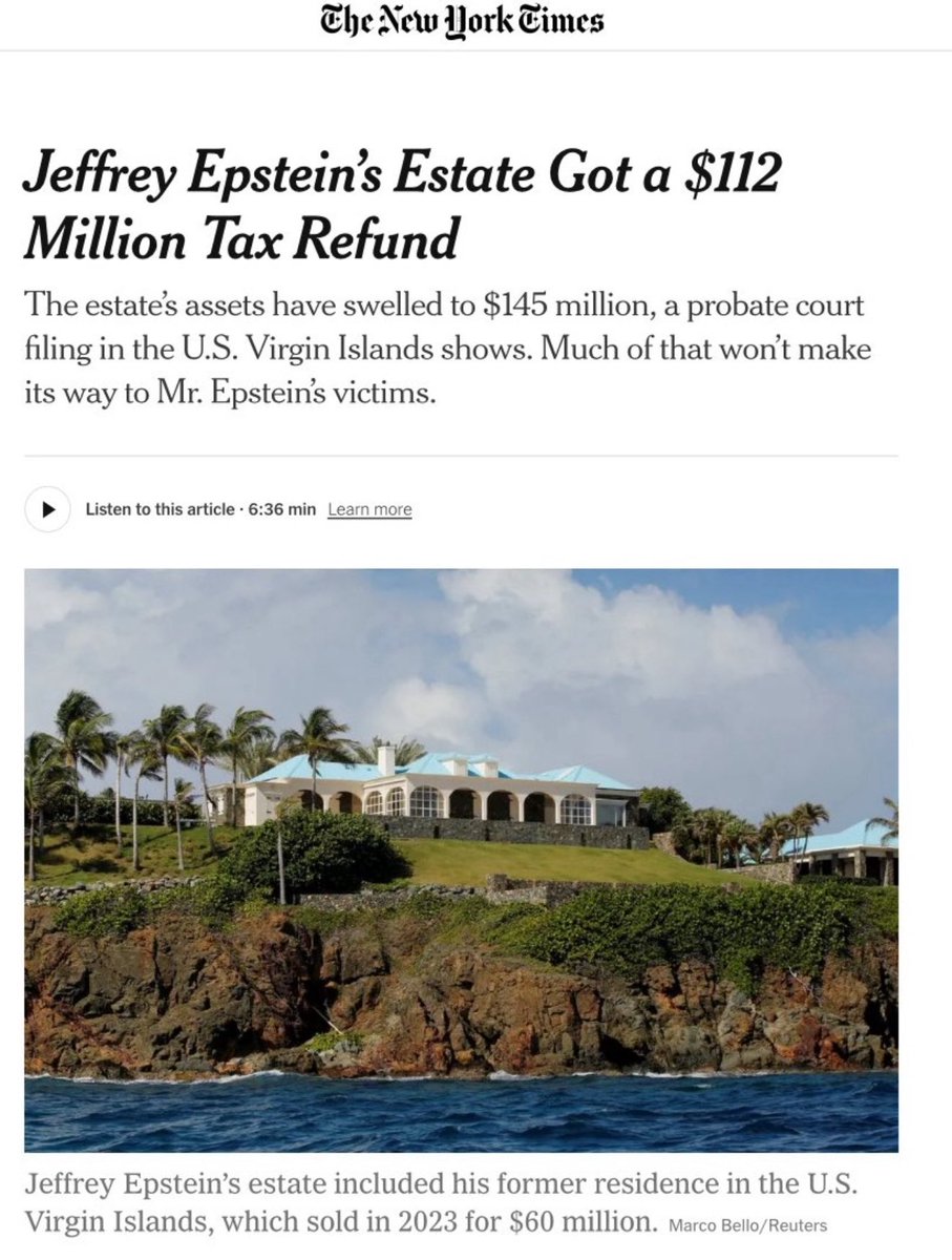 #Epstein estate is still making money.
It should have been seized, liquidated, and distributed to his victims.
Instead, it’s growing off a $112M IRS refund and a $170M Thiel-linked investment.
The U.S. government is complicit. #Anonymous #Legion #EpsteinTrumpCoverUp