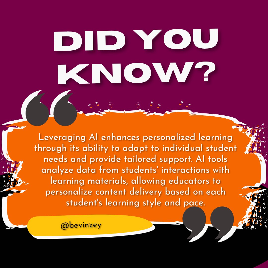 bevinzey's tweet image. Did you know? AI adapts to student learning styles by analyzing interaction data. It helps personalize lessons so learners move at their own pace—with better outcomes.
 #aiineducation #personalizedlearning #edtech #smartstudy #adaptivelearning #bevinzey