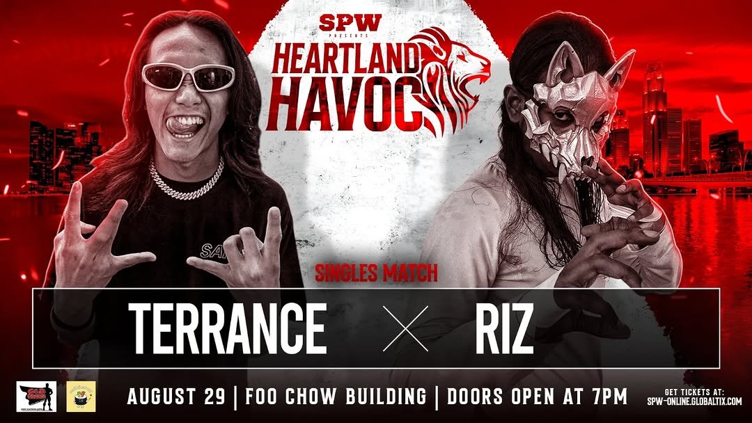 SgProWrestling's tweet image. ⚠️ SPW HEARTLAND HAVOC MATCH ANNOUNCEMENT
Singles Match
Hunting Wolf Riz vs "Boombox" Terrance Choong
📅 29 August 2025 | 7PM
📍 21 Tyrwhitt Road, Foo Chow Building
