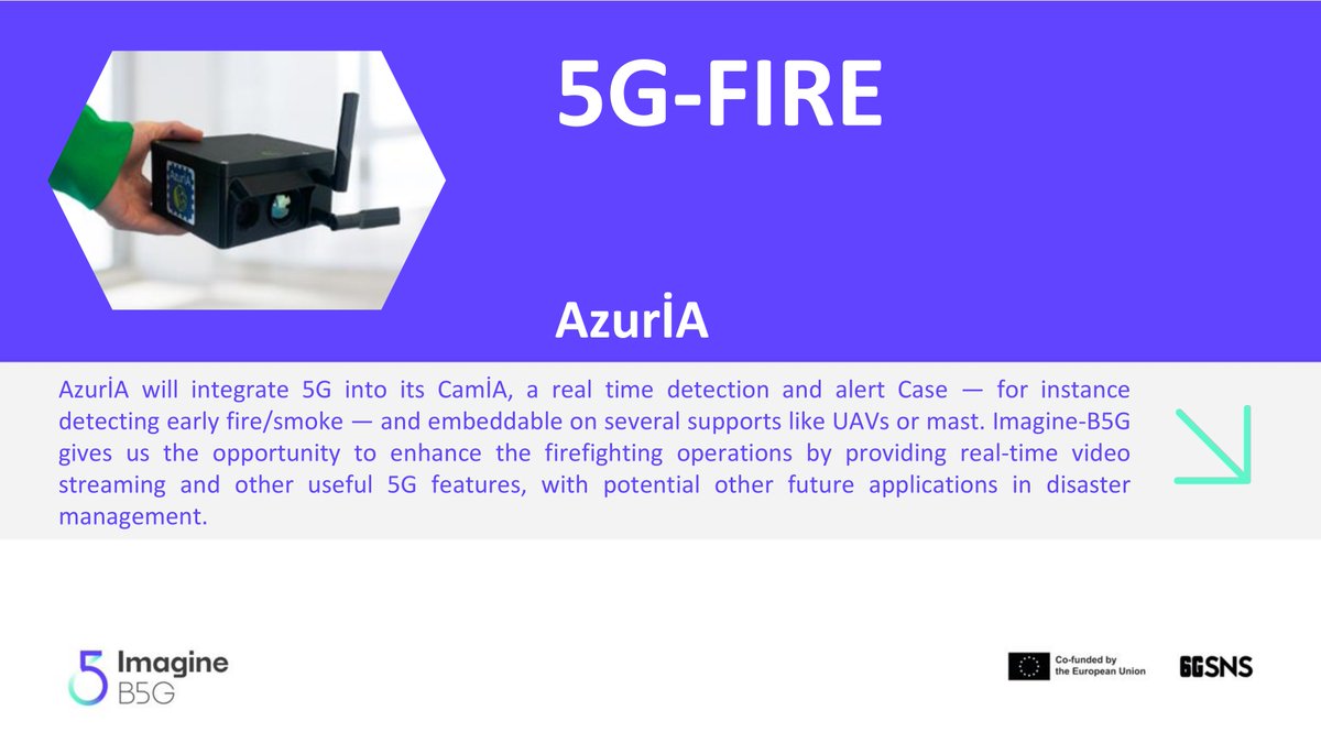 👉 Imagine-B5G introduces its Third Open Call Winners!

✒ Today, we introduce a vertical experiment from AzurİA, from the French facility - 5G-FIRE.

💻 Learn more about this project on our website: imagineb5g.eu/5g-fire-in-ima…