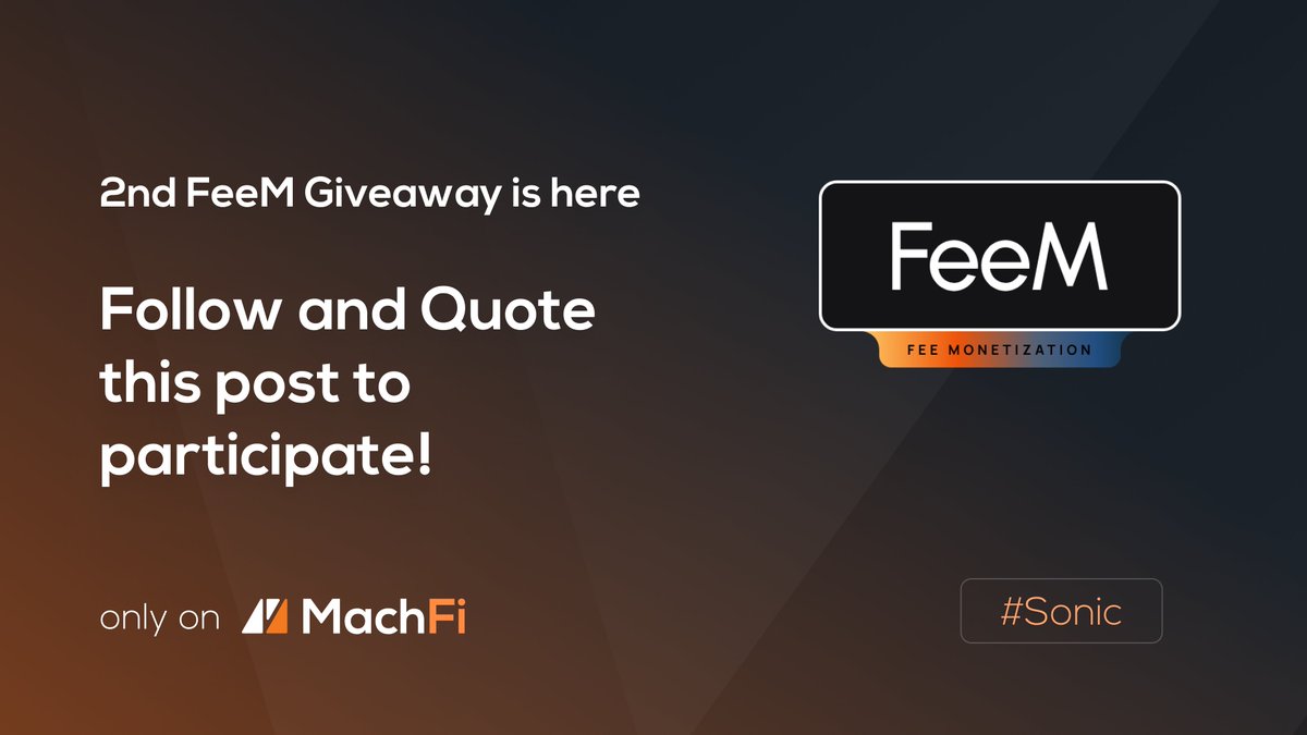 2nd Round Raffle is here!

All fees generated on MachFi FeeM will now be returned to the community!

🎁 100 $S prize pool
🏆 2 lucky winners
⏳ 72 hours only!

How to enter:
1️⃣ Follow us
2️⃣ Quote this tweet &amp; share what you are most excited about MachFi