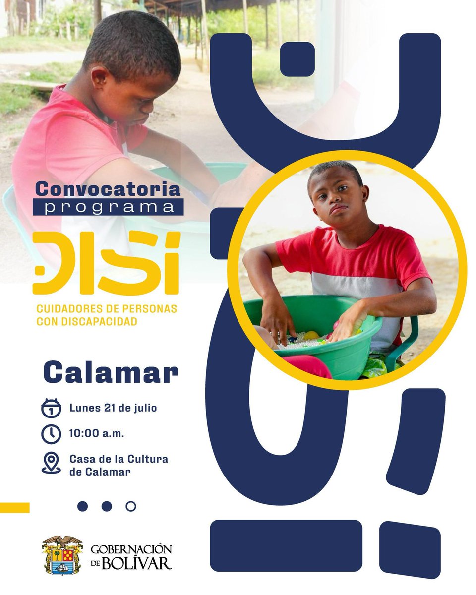 secmujerbolivar's tweet image. 📣 Convocatoria abierta con el programa #DiSí en los municipios de Arjona, Arroyohondo y Calamar. Niños y niñas en condición de discapacidad y sus cuidadores podrán participar en esta iniciativa que promueve el fortalecimiento de la cultura de la inclusión con atención integral.