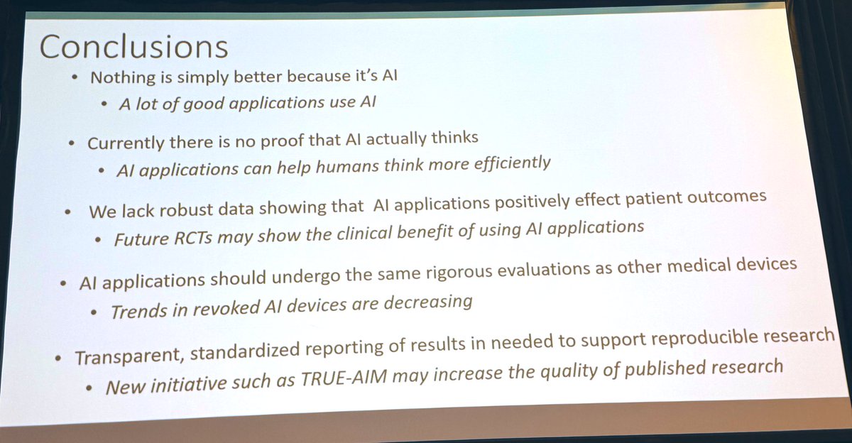 Ritu Thamman MD (@iamritu) on Twitter photo <a href="/MKolossvary/">Márton Kolossváry</a> #SCCT2025
Nothing is simply better because it's Al, yet to see AI improve patient outcomes in RcTs
Al/ ML models trained on data sets have multiple parameters that can be tuned to achieve optimal performance & will also cause overfitting & results in weak <a href="/MKolossvary/">Márton Kolossváry</a> #SCCT2025
Nothing is simply better because it's Al, yet to see AI improve patient outcomes in RcTs
Al/ ML models trained on data sets have multiple parameters that can be tuned to achieve optimal performance & will also cause overfitting & results in weak