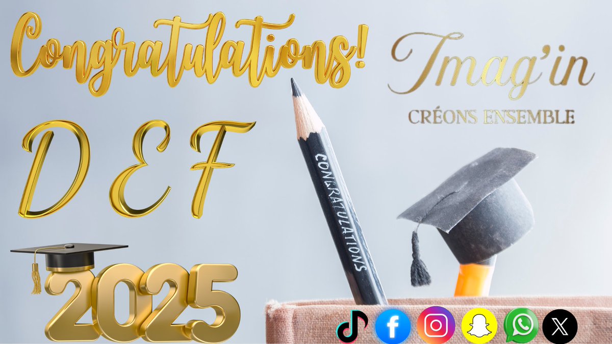 KalilouDIARRA15's tweet photo. Félicitations aux diplômés du DEF 2025 🎓 !

Chaque réussite mérite d’être célébrée. Imag’in, créons ensemble vos plus beaux souvenirs de fin de cycle ✨ https://t.co/I5wtLoDlPk