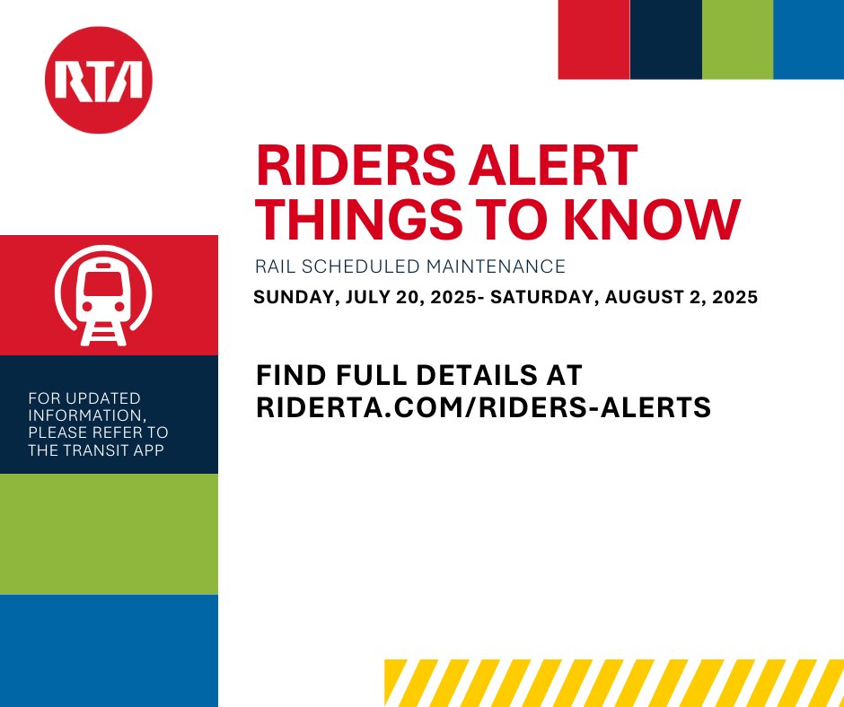 GCRTA's tweet image. π§ RAIL ALERT (July 20βAug 2)
π΄π΅π’ Red, Blue & Green (E of Tower City): No service β use 66R/67R buses
π Waterfront Line: No service, no bus replacement
βοΈ Red Line (Tower CityβAirport): Runs via Track 10
βΉοΈ Details: riderta.com/riders-alerts/β¦