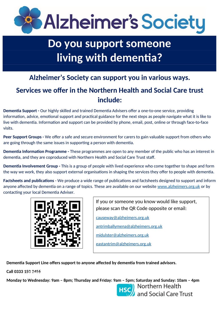 Adrian Friel (@adrian_friel02) on Twitter photo We at <a href="/AlzSocNI/">Alzheimer’s Society Northern Ireland</a> in the <a href="/NHSCTrust/">Northern Trust</a> area have highly skilled and trained staff ready to offer support to anyone experiencing dementia, may that be the individual and or the family. <a href="/gp_northern/">Northern GP Federation</a> why not get in touch? We at <a href="/AlzSocNI/">Alzheimer’s Society Northern Ireland</a> in the <a href="/NHSCTrust/">Northern Trust</a> area have highly skilled and trained staff ready to offer support to anyone experiencing dementia, may that be the individual and or the family. <a href="/gp_northern/">Northern GP Federation</a> why not get in touch?