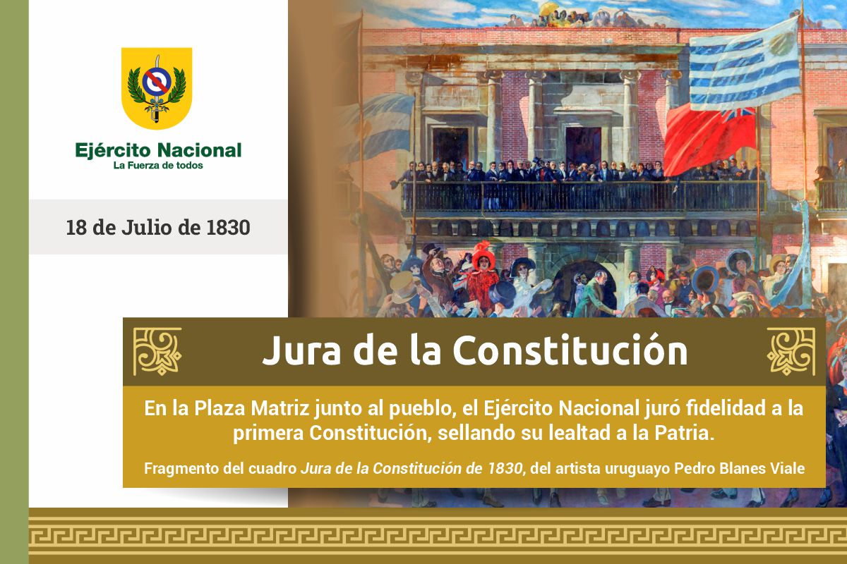 EjercitoUy's tweet image. Recordamos el 18 de Julio de 1830, día que se juró nuestra primera #Constitución. El Ejército al mando del Cnel. Eugenio Garzón dio el marco de armas a la ceremonia en Plaza Matriz. A partir de ese momento, la Provincia Oriental se organizó como Estado soberano e independiente.