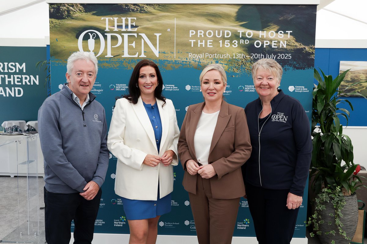 niexecutive's tweet image. First Minister Michelle O’Neill and deputy First Minister Emma Little-Pengelly have welcomed @TheOpen back to our magnificent north coast.
Hosting a breakfast event at Royal Portrush Golf Club on the first day of the 153rd Open Championship, the Ministers spoke about the huge…