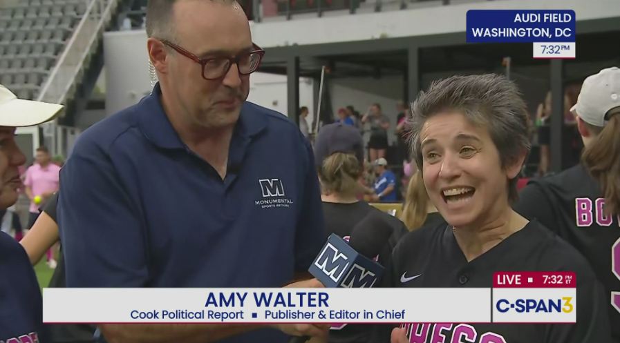 HowardMortman's tweet image. How many reporters did you spot during last night's C-SPAN 3 coverage of the Congressional Women's Softball Game @CWSoftballGame (video provided by @MonSportsNet ) ?