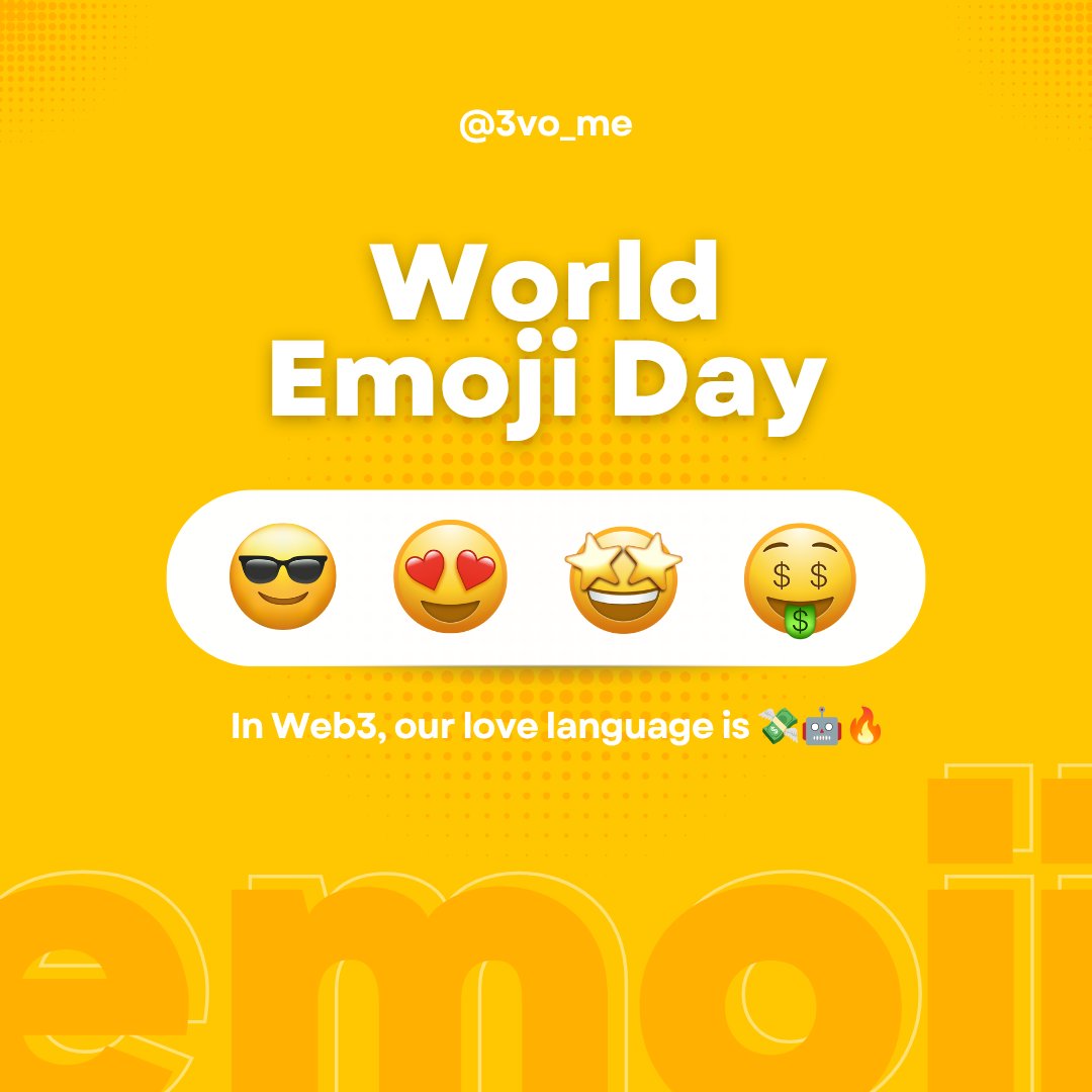3vo_me's tweet image. Your most-used emoji says a lot about you… 👀
What’s yours?
Reply with it 👇
#WorldEmojiDay #EmojiVibes #crypto