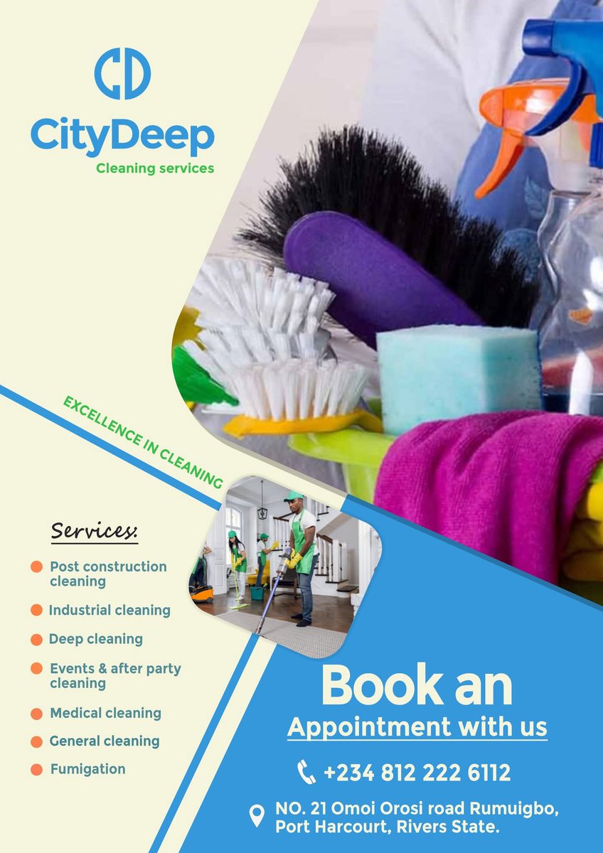 OkochaOfficial's tweet photo. Port Harcourt lovelies!
Kindly patronise us please.
We are the Best in town!
From deep cleaning to Pest control and Fumigation.
Call us on 08122226112. 💐🙏 https://t.co/eDPoseiDUP